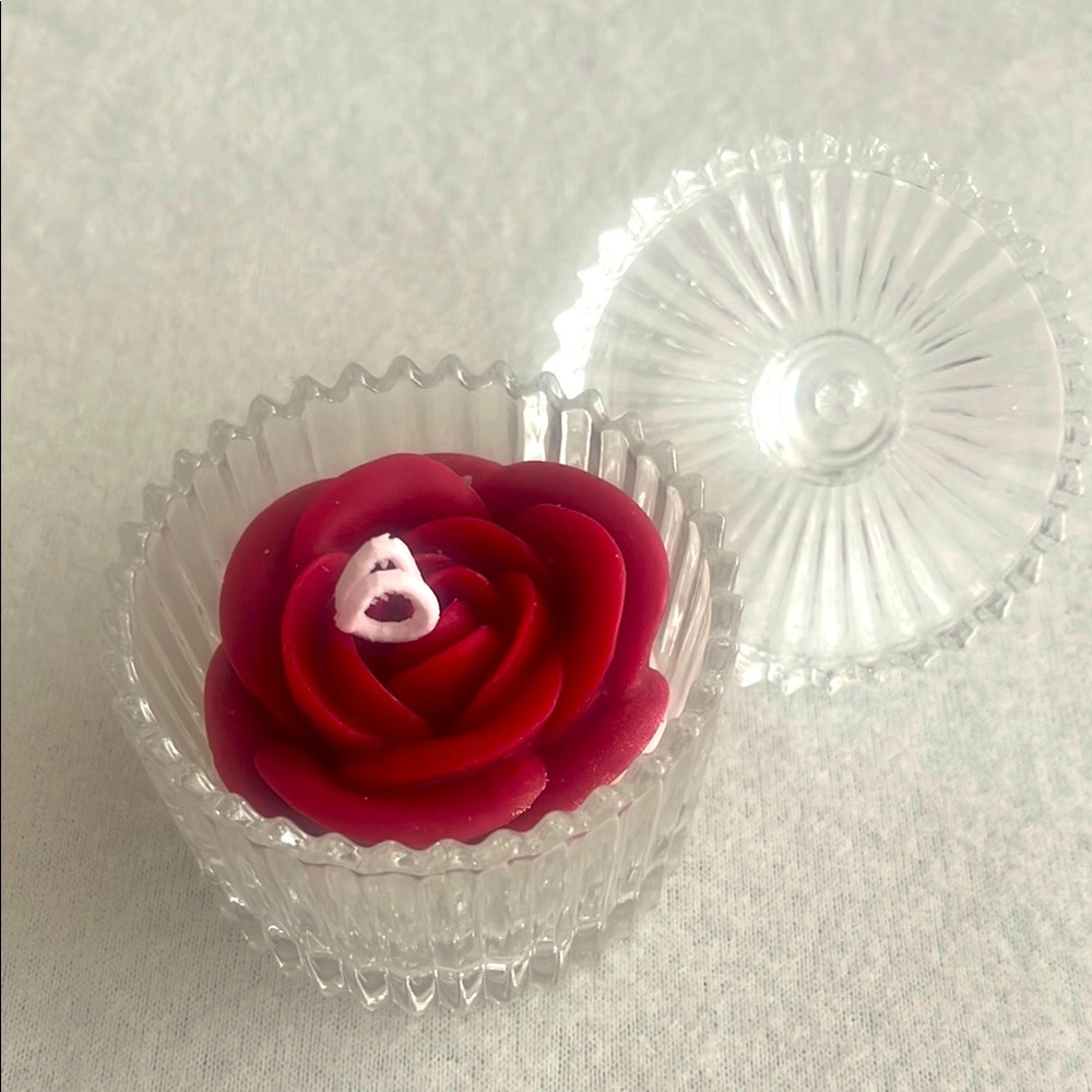 Last one Elegant Red Rose Candle in Glass Dish